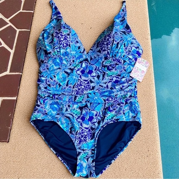 NWT Stella Parker Blue Patterned Vibrant Blues Women’s  One Piece Swimsuit XL - Picture 7 of 7